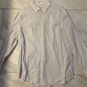 Express White and Black Patterned Button Down Dress Shirt